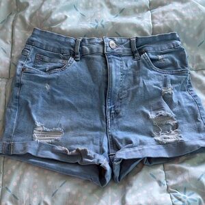 Refuge Denim Miami Distressed High Rise Stretch Jean Shorts (Size: 9)